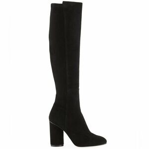 New Stuart Weitzman Eloise 95 Suede Knee High Heeled Boots in Black Size 5.5